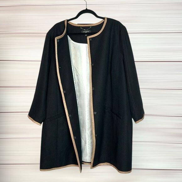 Talbots Black Trench Coat Coatigan Jacket Textured Cotton Blend Lined size 18W - Picture 1 of 14